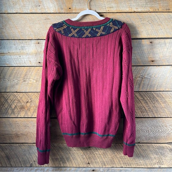 Vintage Gant Hand Framed Maroon Cable Knit V-Neck Sweater Size Medium Adult 90s - Picture 9 of 14